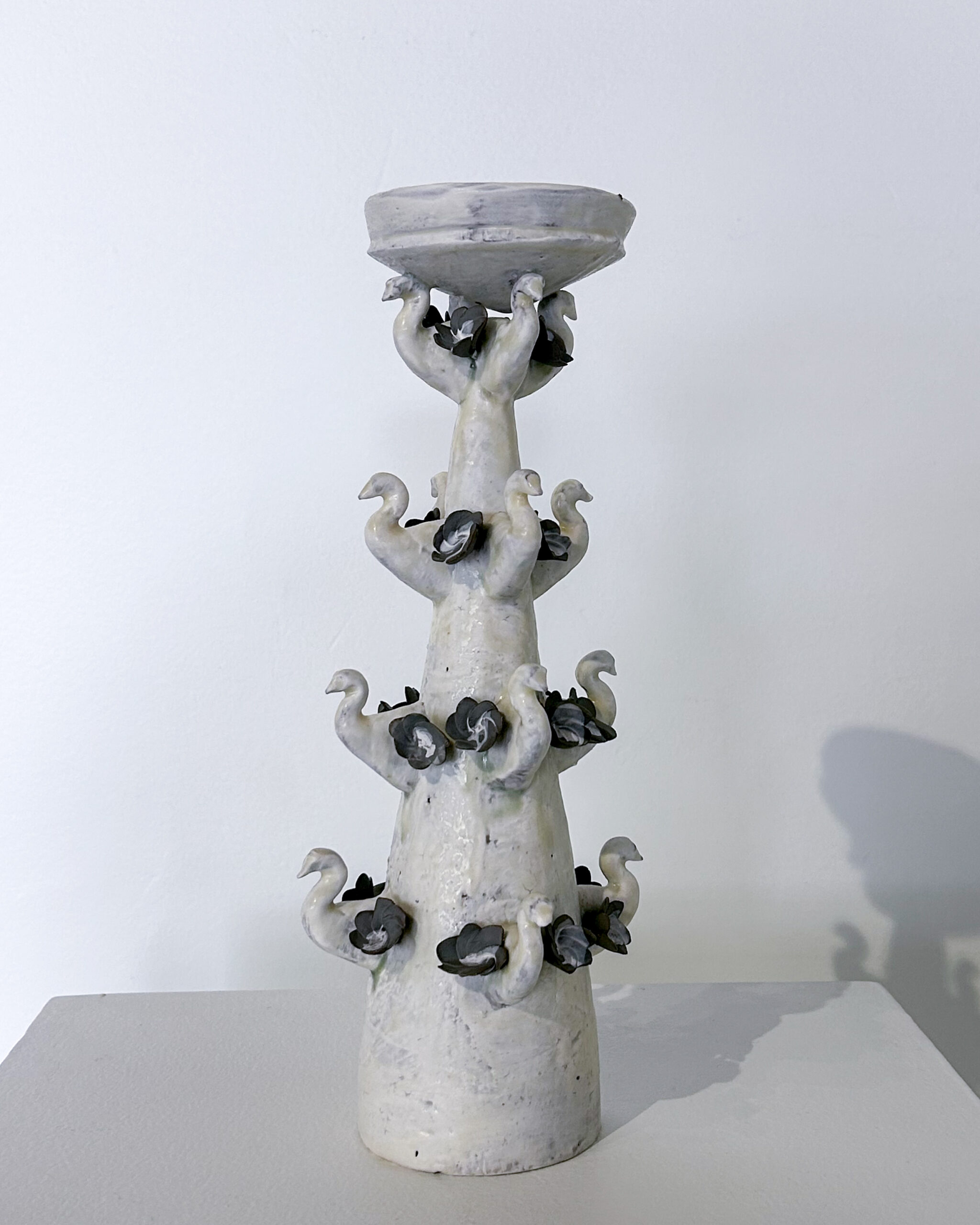 White swan / flowers pillar candle